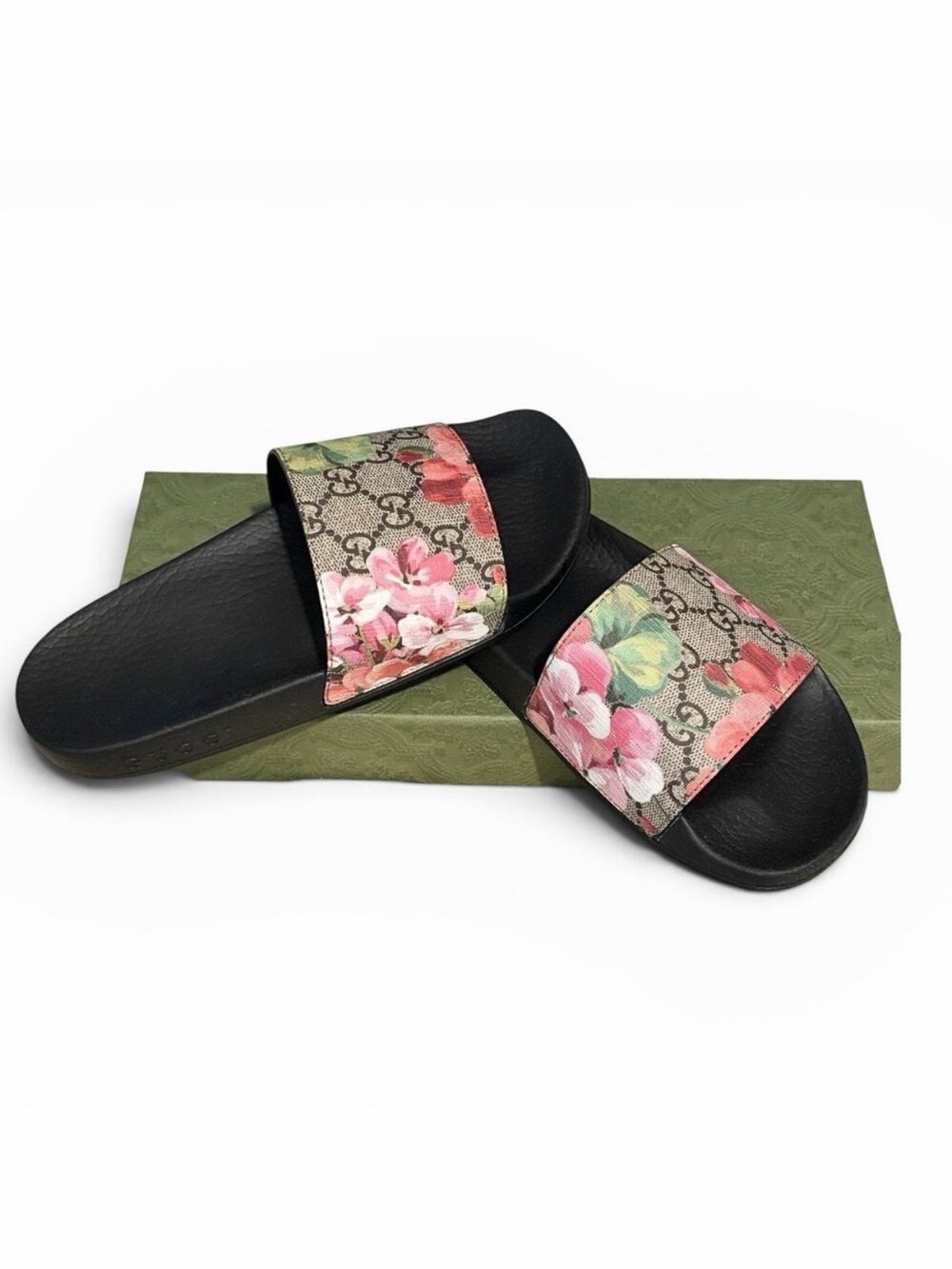 Gucci GG Blooms Supreme Floral Canvas Slide Sandals Women's Size 35 New In Box